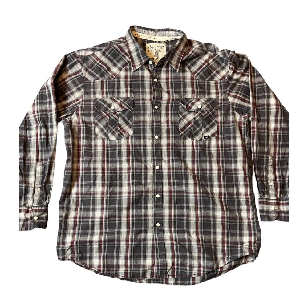 Coastal Shirt Mens XXL Button-Up Long Sleeve‎ Pearl Snap Button Plaid Casual